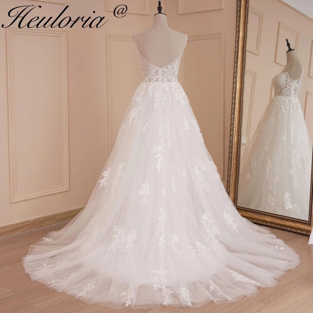 HEULORIA elegant A line boho wedding dress strap lace applique bride dress Robe De Mariee Bride Dress