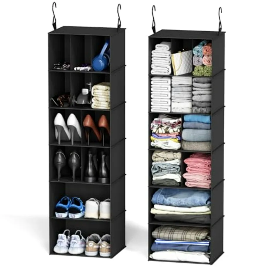 

2 Pack Hanging Closet Organizer and Storage with Dividers, 24 Compartments Hanging Shoe Shelves for Closet, Wardrobe, RV, Garme