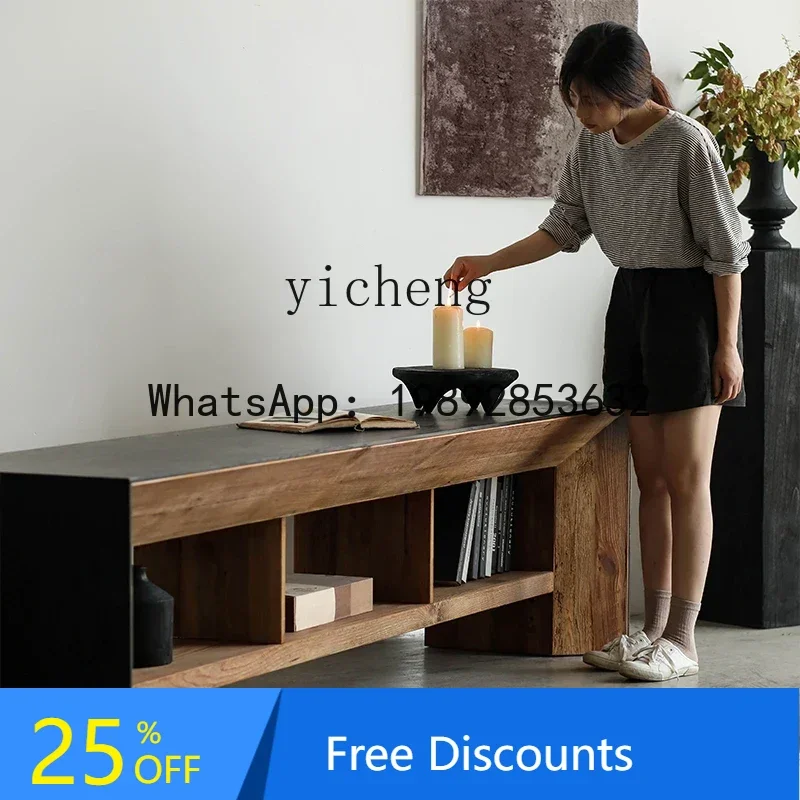 

Wabi-Sabi Style Black Solid Wood TV Cabinet Oak Board Living Room Home Vintage Furniture home decoration accessories