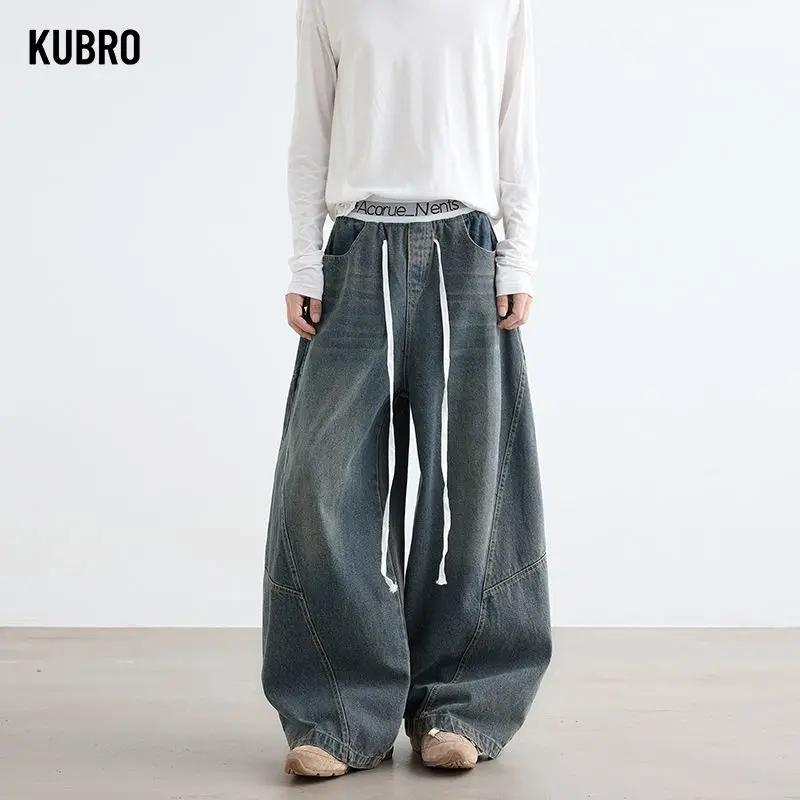 

New American Men Stretch Cowboy High Street Vibe Wide-leg Jeans for Autumn and Winter Men Washed Loose Retro Straight Denim Pant