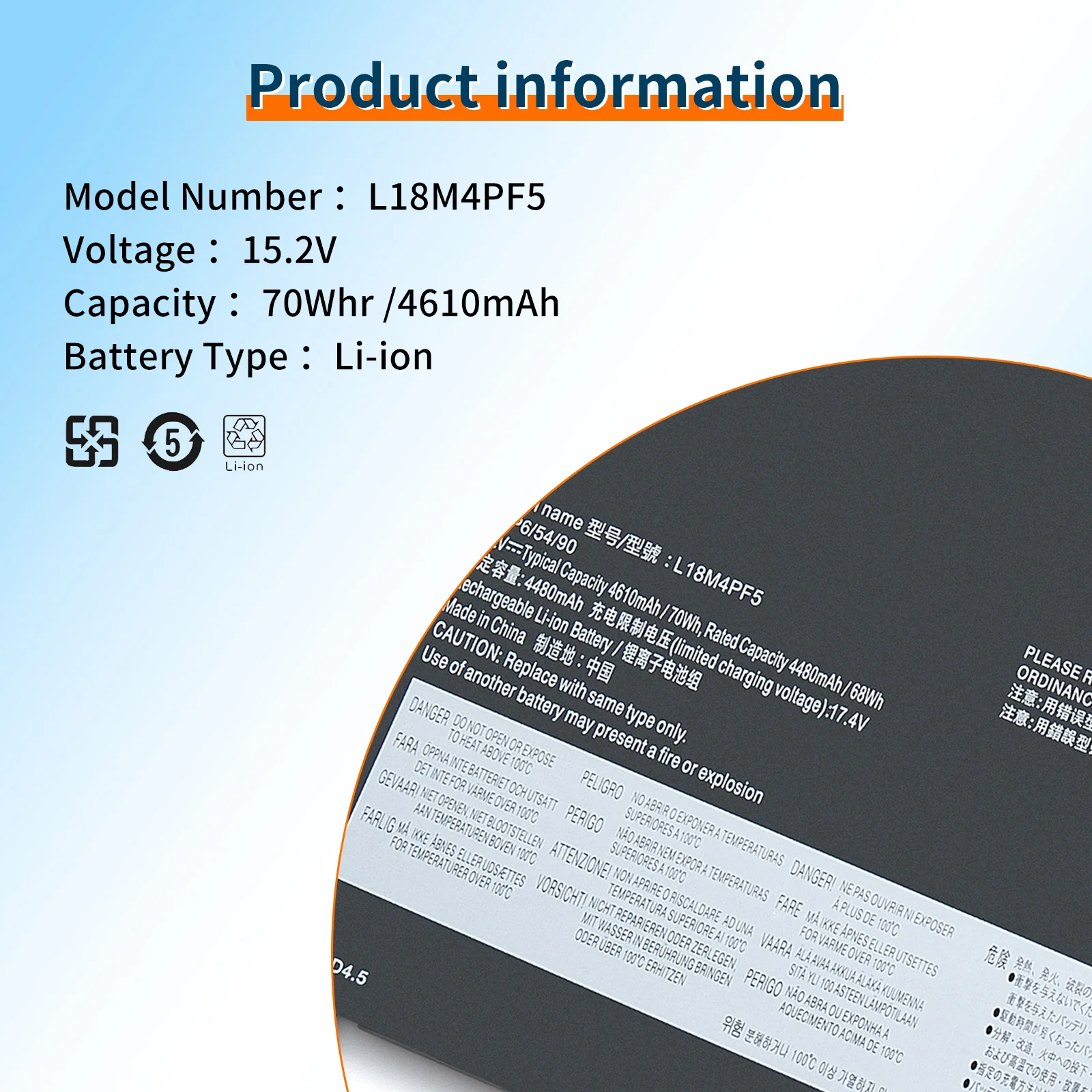 Imagem -05 - Bateria do Portátil Bvbh L18m4pf5 15.2v 70wh 4610mah L18l4pf0 L18l4pf4 para Lenovoair152023 S54015iml Iwl S540-15iwl