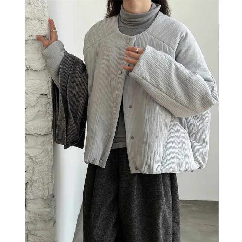 

Johnature, простая свободная повседневная короткая хлопковая куртка в корейском стиле с круглым вырезом для женщин, зимние повседневные теплые куртки, новые