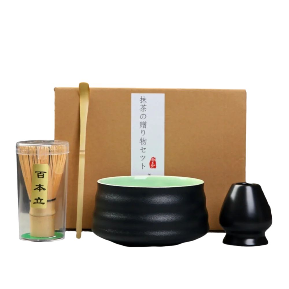 

4PCS Ceramic Bamboo Japanese Matcha Tea Set Matcha Bowl Matcha Whisk Holder Matcha Whisk Set Reusable Whisk Teaspoon Tea Sets
