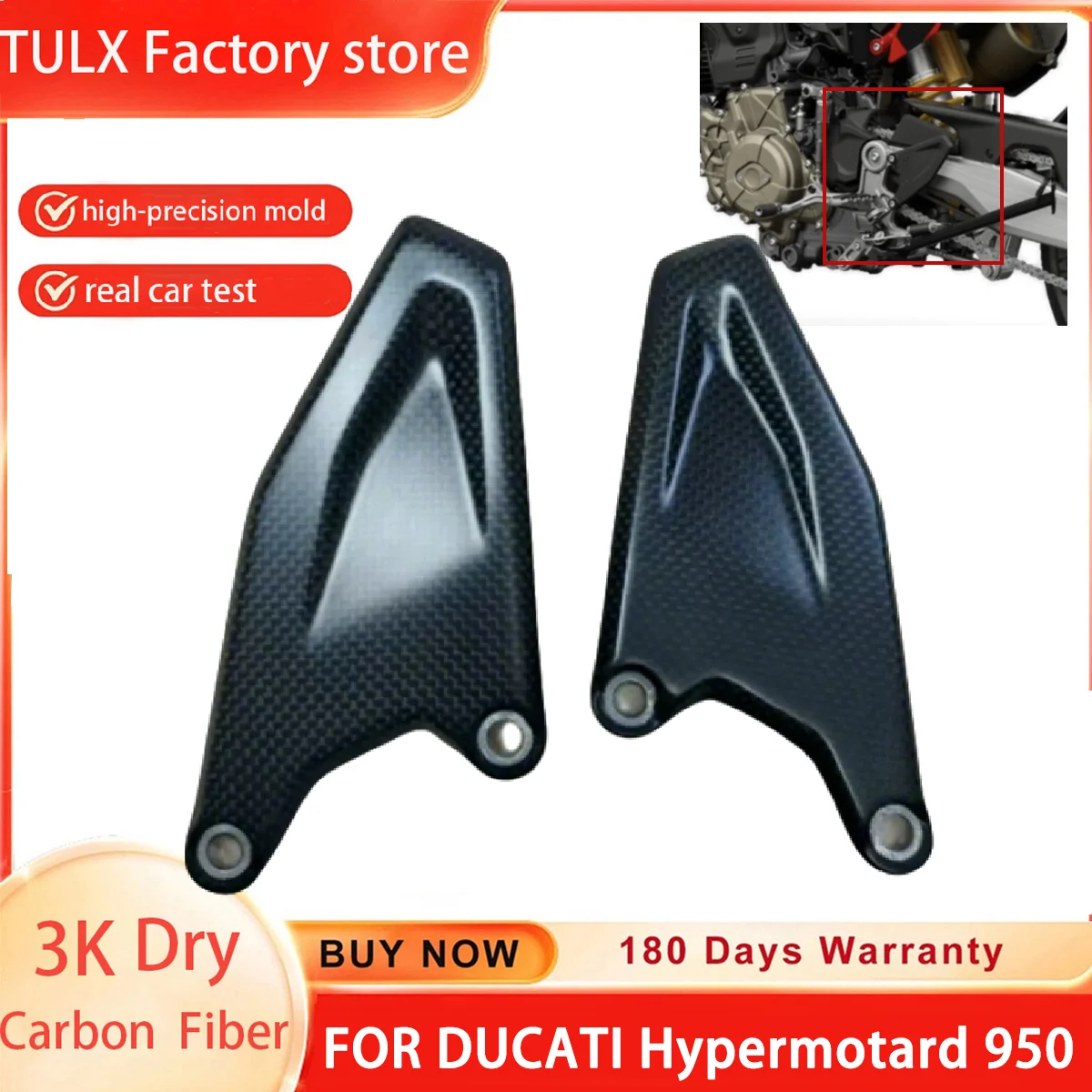 

3K Carbon Fiber Foot Wing Rearset Heel Guard Protector For DUCATI Hypermotard 698 2024 2025 Motorcycle Accessories