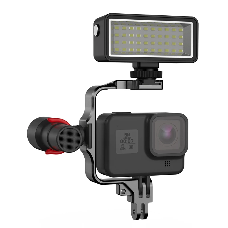กล้องแอคชั่นอุปกรณ์เสริมกล้องดำน้ำไฟถ่ายภาพ Vlog สีดำสำหรับ Gopro10 LED ขนาดเล็ก