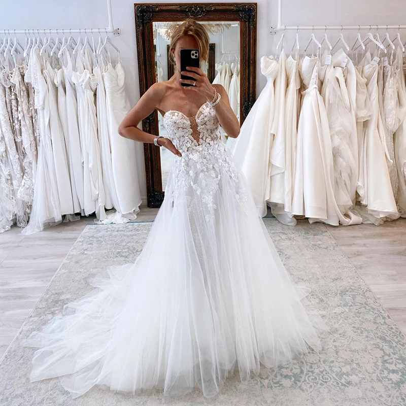 

Eightree Women A-Line Wedding Dresses 2024 Sweetheart Appliques Tulle Bridal Dress Boho Beach Wedding Ball Prom Gowns Plus Size