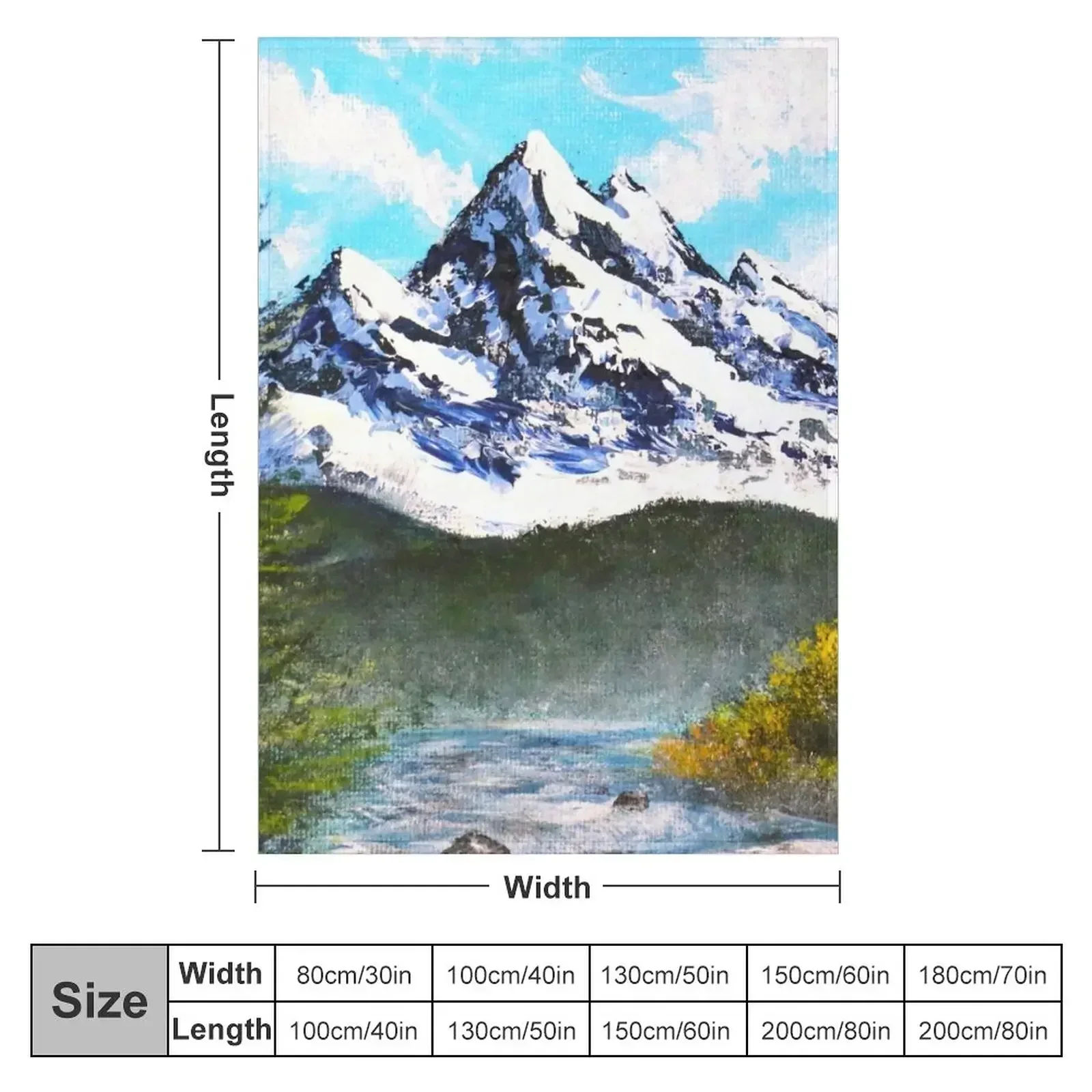 Mountain Landscape inspired by Bob Ross Art Throw Blanket Flannels Hair Blankets