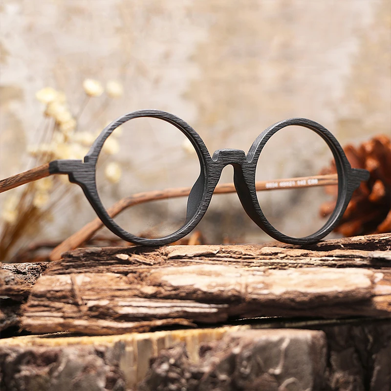 CHFEKUMEET Retro Optical Glasses Frame Round Wood Men Women Eyeglasses frames with Lens Prescription Glasses Spectacles Frames