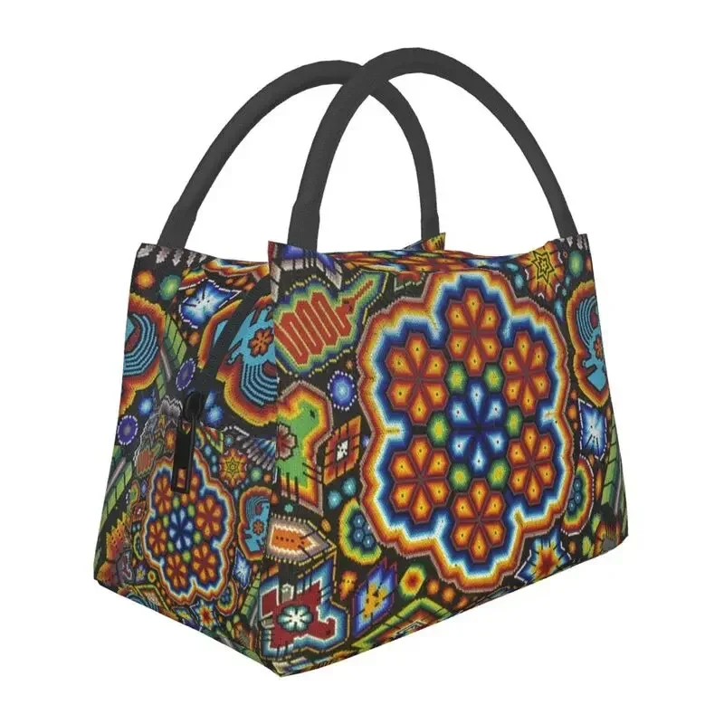 

Custom Mexican Huichol Lunch Bag Men Women Cooler Thermal Insulated Lunch Box for Picnic Camping Work Travel