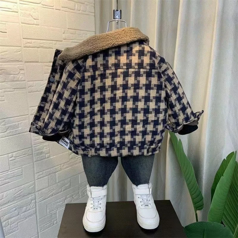 Boys Plush Jacket 2024 New Boys Winter Handsome Boys Thickened Jacket Children's Clothing Cotton Kids Clothing Trend