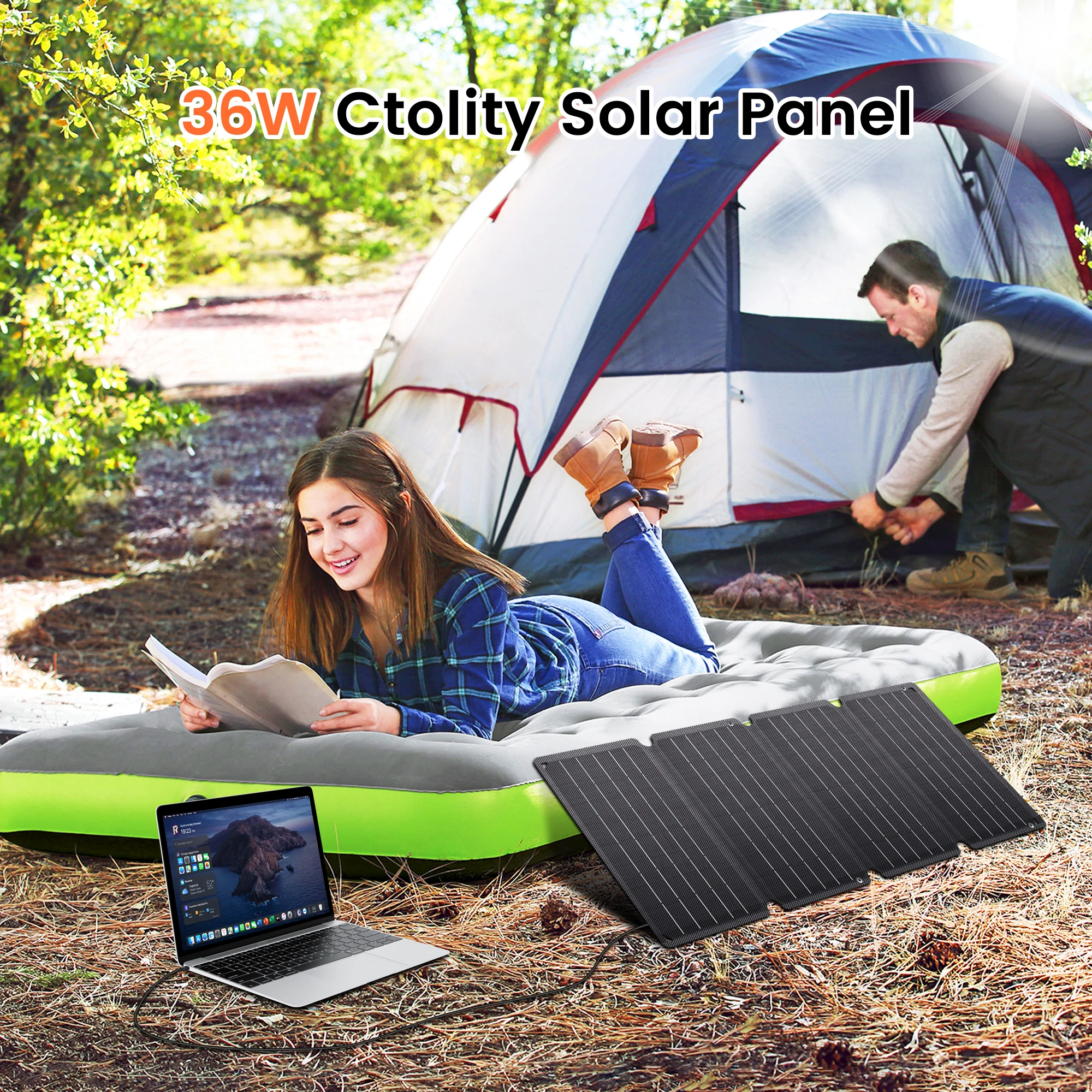 CTOLITY 36W 14V Carregador Solar Dobrável MPPT Painel Solar com DC, USB para Smart Phone Tablets e Acampamento ao Ar Livre Caminhadas