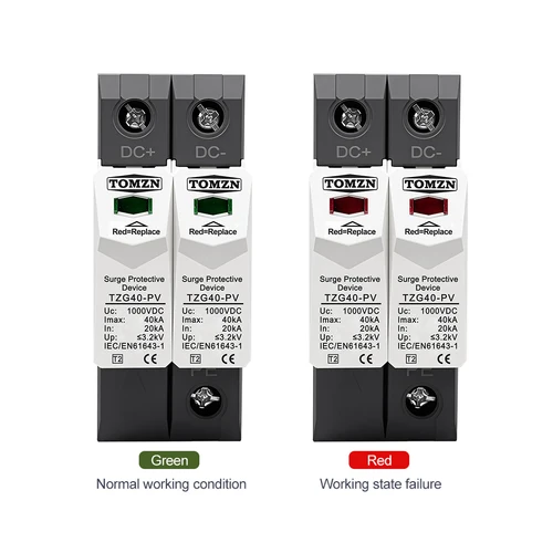 Imagen 2 del producto TOMZN DC SPD 2P 500V 600V 800V 1000V 20-40kA carril Din protección de energía Solar para exteriores dispositivo Protector contra sobretensiones PV