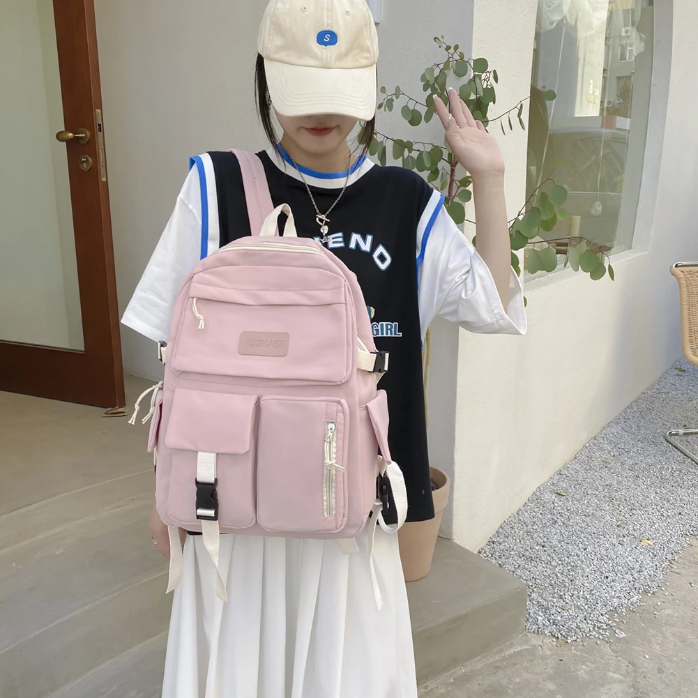 Mochilas escolares Kawaii para niñas y mujeres, mochila estética para computadora portátil, bolsillos de gran capacidad, mochila escolar de lona