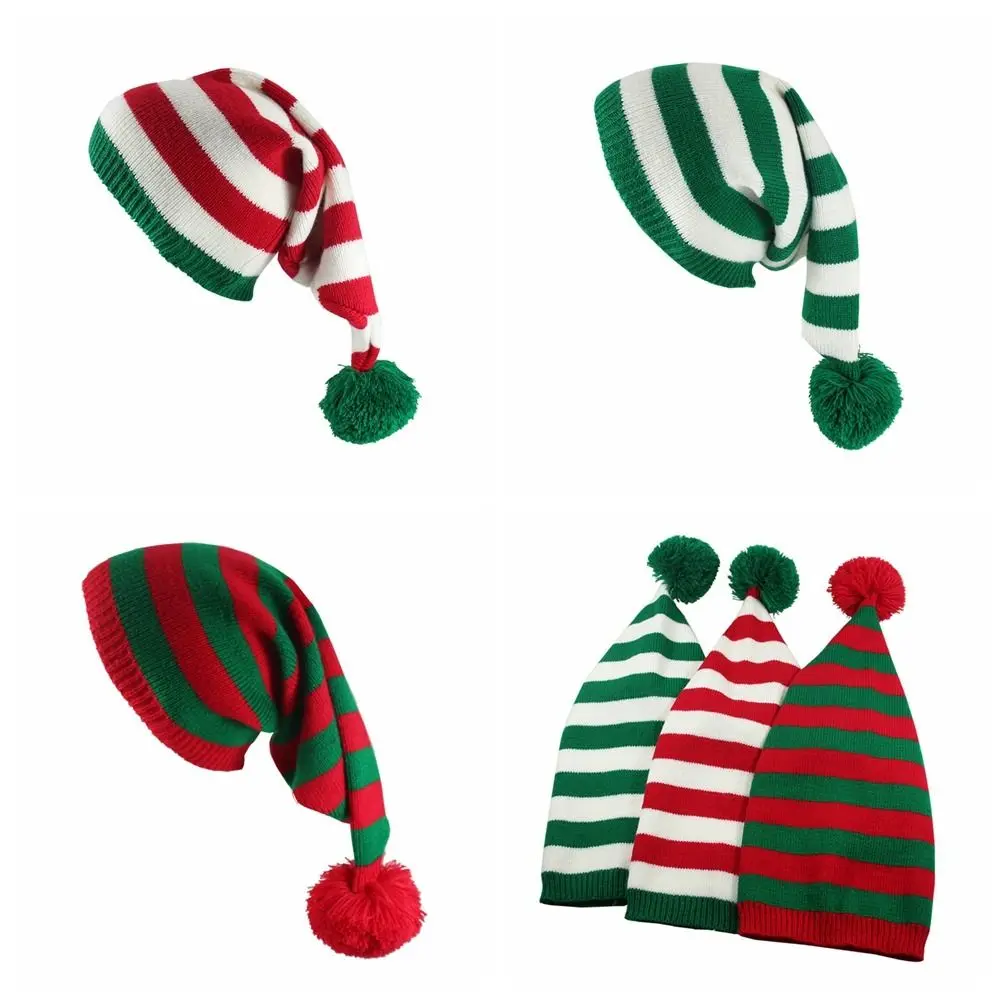 Gift Santa Claus Christmas Knitted Hat Green Red Striped Santa Beanie Hat Korean Style Crochet Winter/Autumn