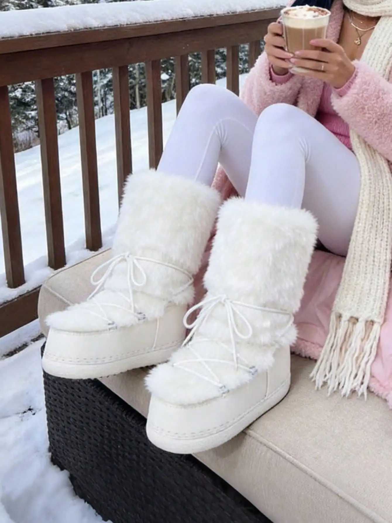 Botas de invierno para mujer, de plataforma, con caña media, de moda, con pelo suave y esponjoso, con tacón de cuña, con cordones, de piel sintética, cálidas, para la nieve, con punta redonda, cómodas, casuales, tipo botines.