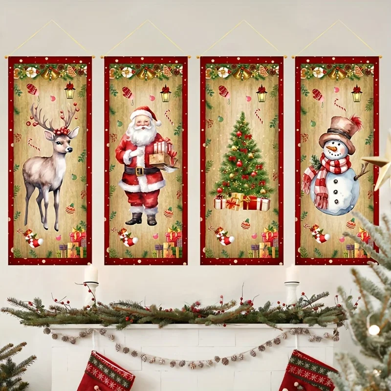 4 unids/set bandera colgante de Navidad adorno Vintage casa de Navidad tirar banderas decoración colgante para fiesta en casa chimenea decorats 2026