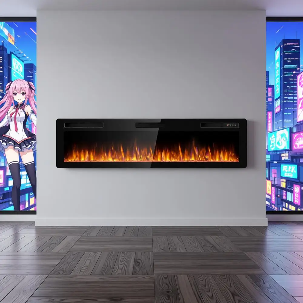 

Электрический камин 72 Ultra Slim, настенный, с регулируемым пламенем и скоростью, сенсорный пульт с таймером на 8 часов