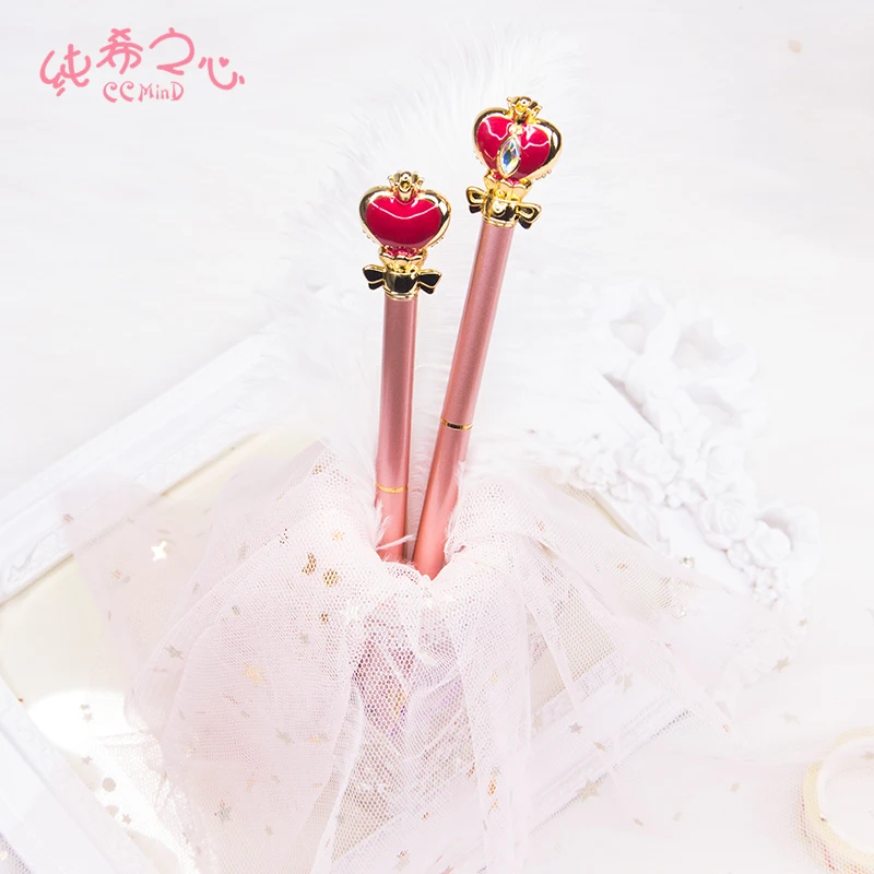 Sailor Moon Spiral Heart Moon Stick Ballpoint Pen Full Metal Body Girly Heart Magic Pen Love Writing Pen view 2