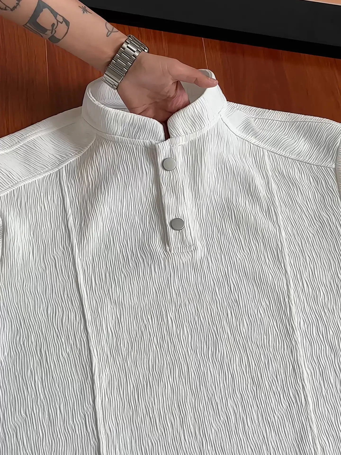 Textured Henry Collar  Shirt Short Sleeve Men's High-End Feeling Old Money Style T-Shirt Design Shoulder-Length Summer Th...