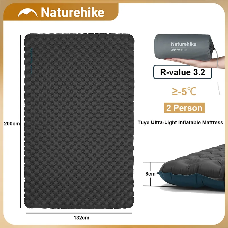 Colchão Inflável Naturehike Ultralight Air Cushion 8cm de Espessura para 2 Pessoas R3.2, Colchonete Portátil à Prova de Umidade em TPU para Camping ao Ar Livre