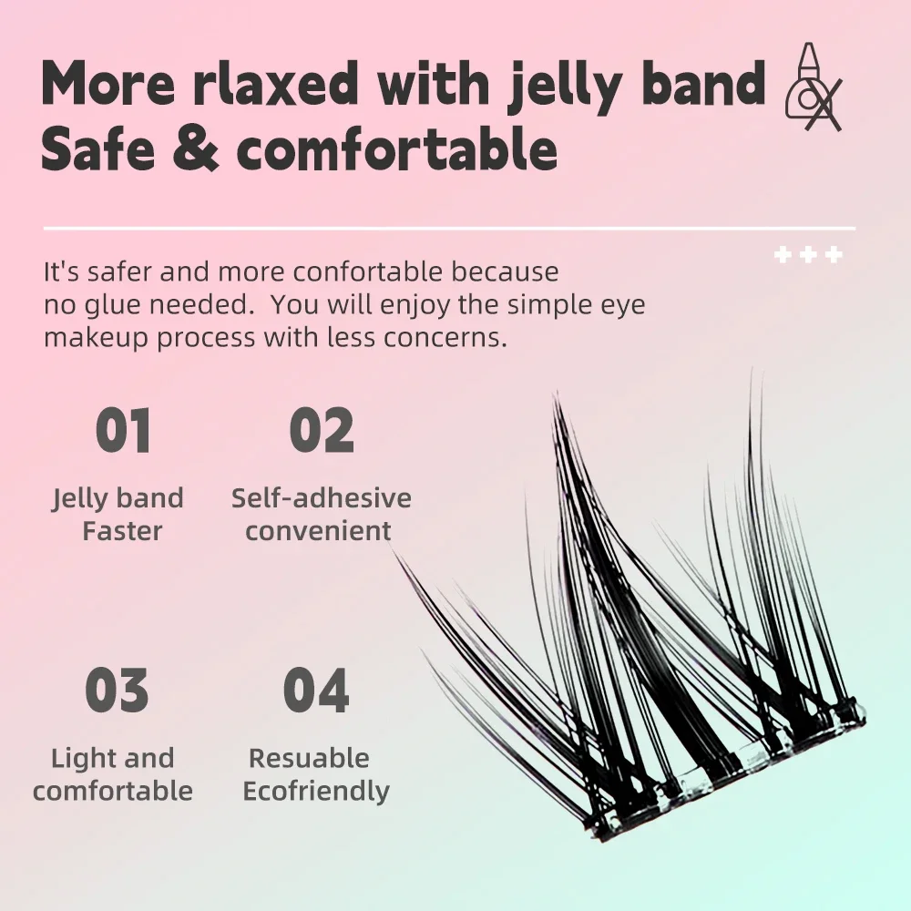Yelix Self Adhesive Lashes No Glue Needed Reusable Under Eyelash Korean / Makeup DIY Individual Manga Lash Clusters