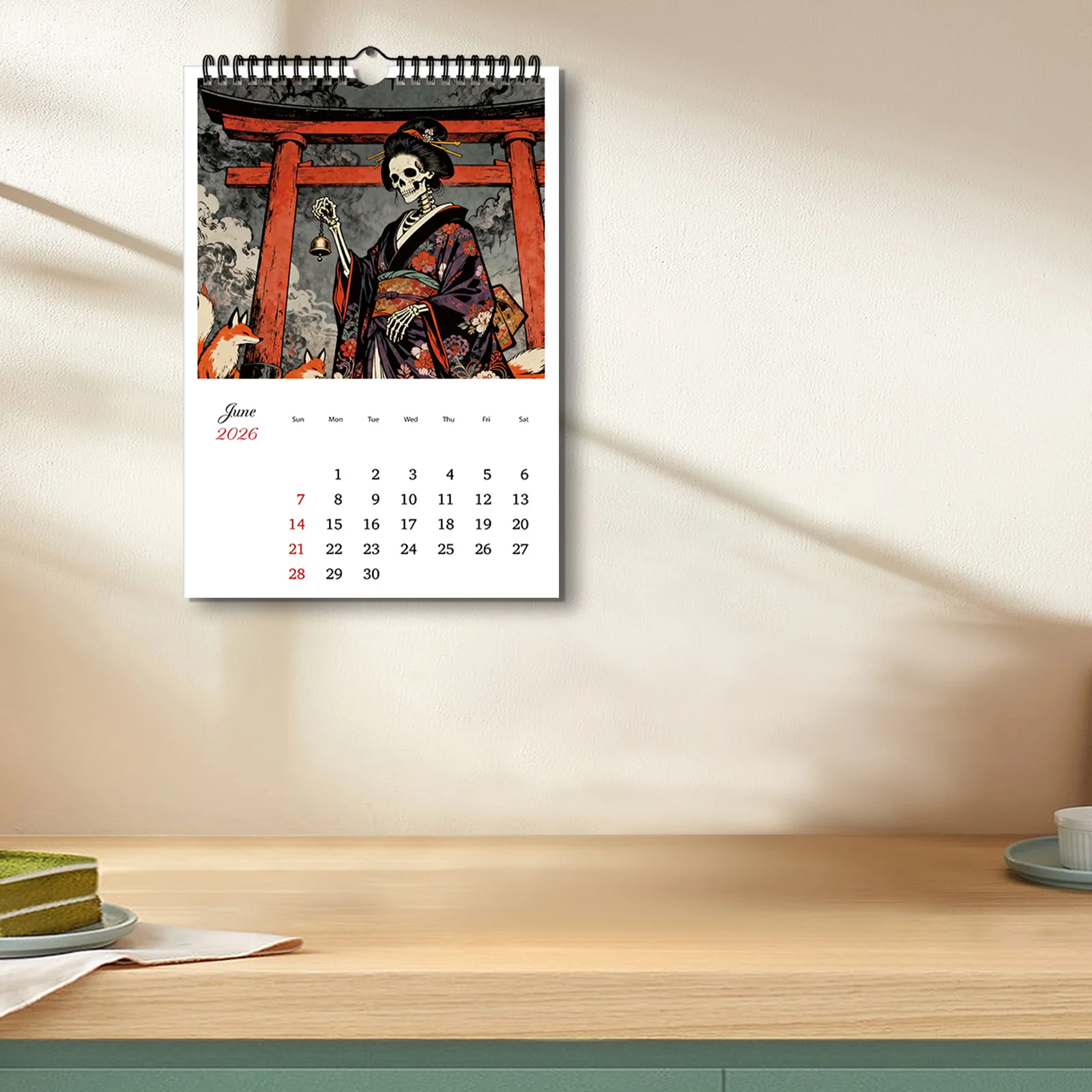 قطعة واحدة من تقويم الجيشا الفني على طراز Ukiyo-e التقليدي، مناسبة لتزيين غرفة الدراسة، مثالية لمحبي الفن الياباني #5