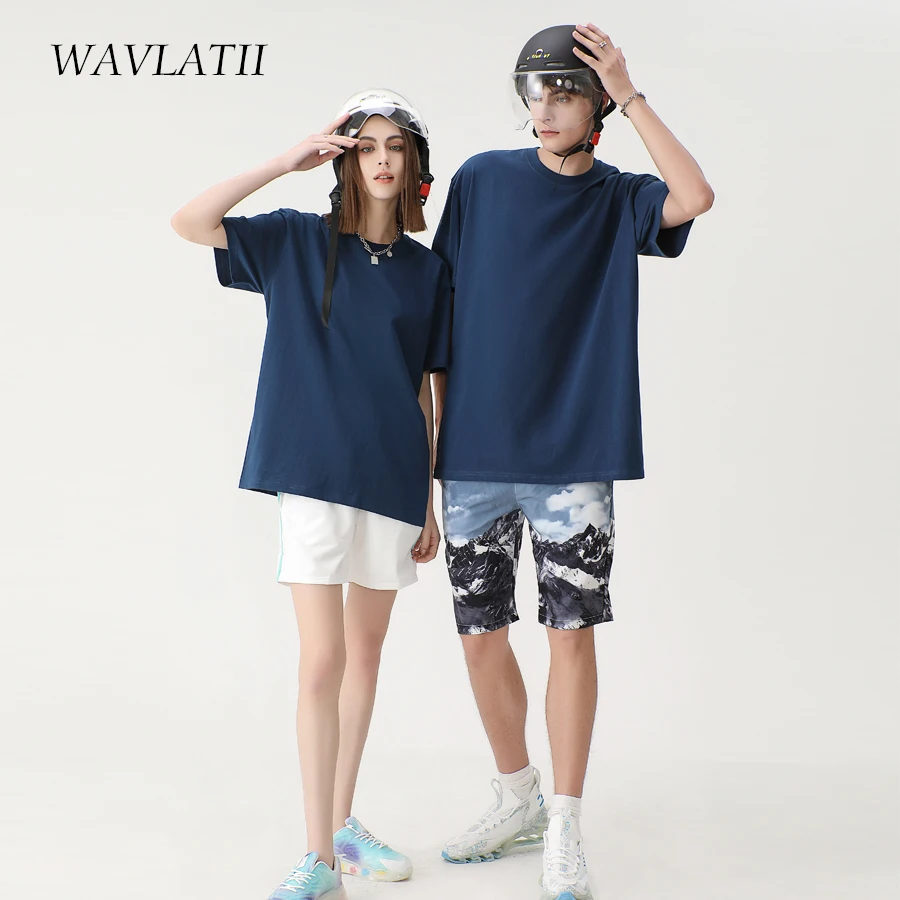 WAVLATII Women New 100% Cotton Solid T shirts Female Pink White Casual Summer Tees Lady Oversized Short Sleeve Tops WT2401