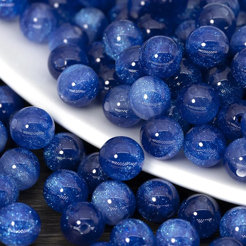 Shiny Starry Round Glossy 8mm 10mm Resin Plastic Loose Beads For Jewelry Making DIY Bracelet Findings