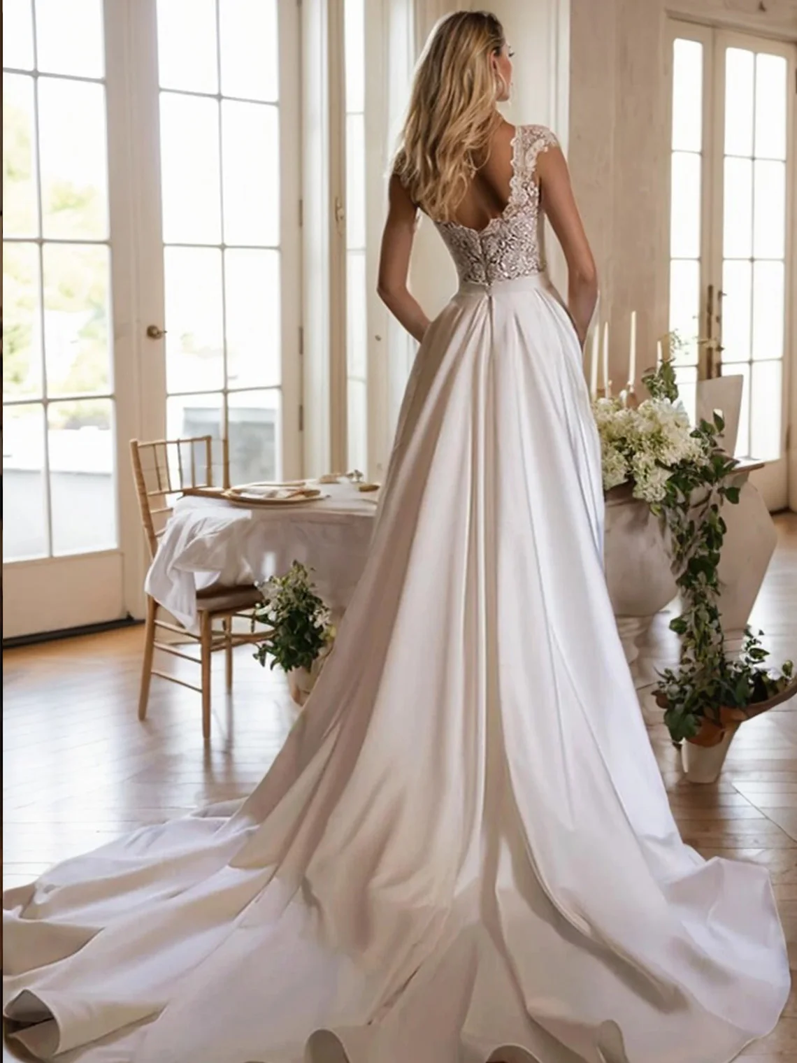 Sexy Modern A-line Formal farm Wedding Dresses V Neck Court Train Lace Cap Sleeve Ruffle Church Bridal Gown 2025 Free Customized