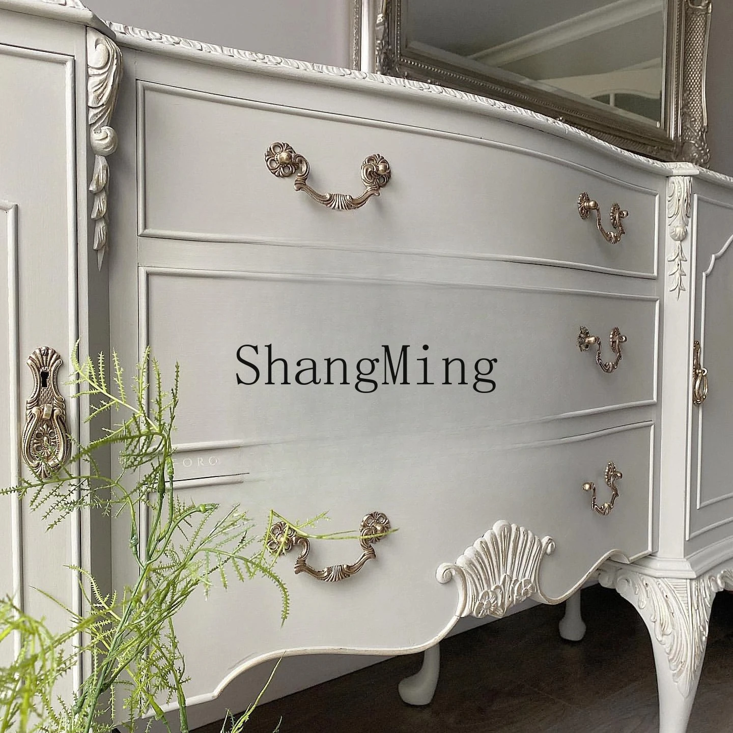 

FG modern simple solid wood carved furniture retro white porch cabinets, living room decorative cabinets
