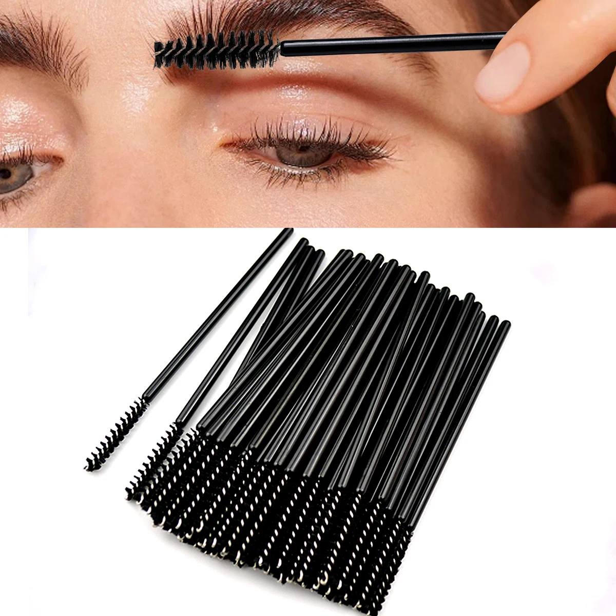 50pcs Disposable Eyelash Brush Black Mascara Wands Spoolies For Eyelash Extension Micro Eyelash Comb BrushEyebrow And Makeu UP B