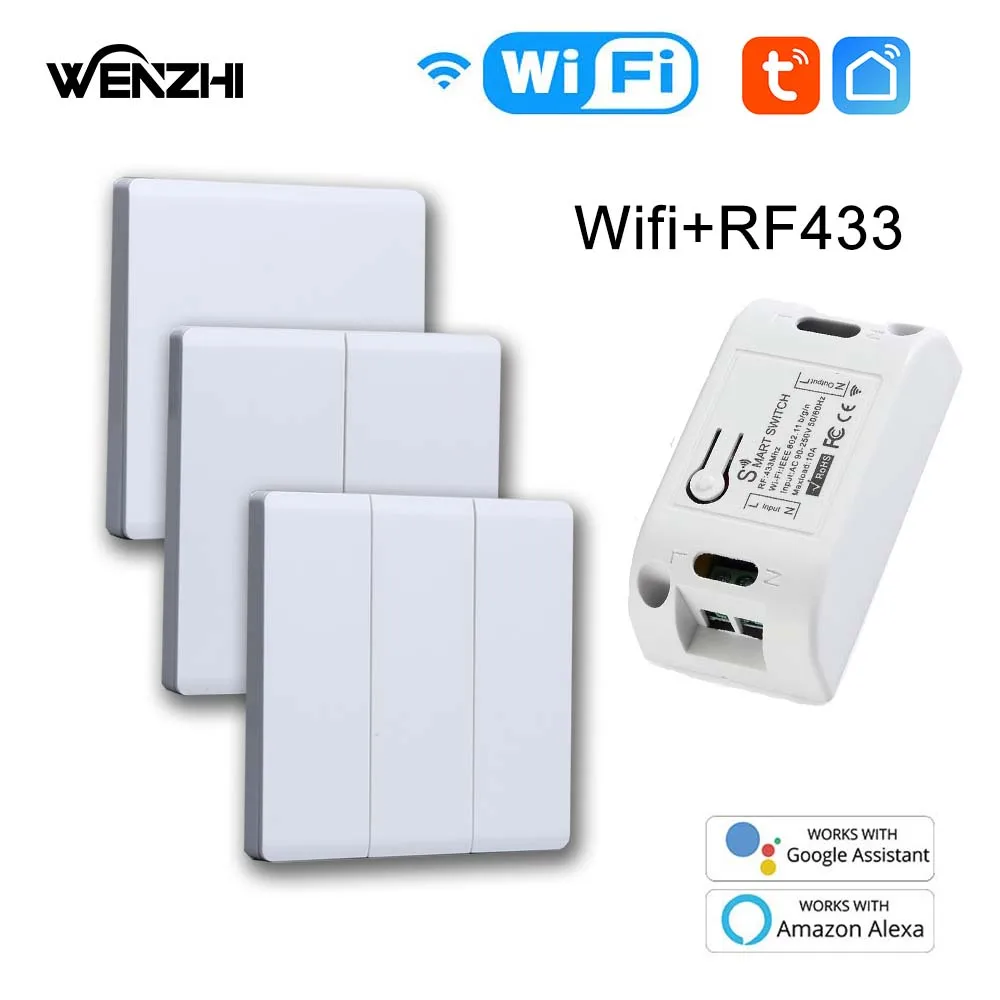 

Wifi RF 433 Mhz DIY Light Switch Module Receiver Relay 86 Portable Wireless Remote Control Tuya Smart Life Alexa Google Home