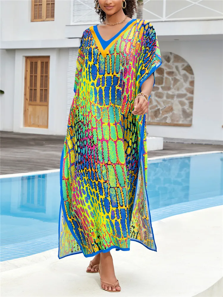 Plus Size Beachwear for Women Summer Beach Outwear Large Sizes Clearance Sale Long Dress Split African Print Dresses Cover Up