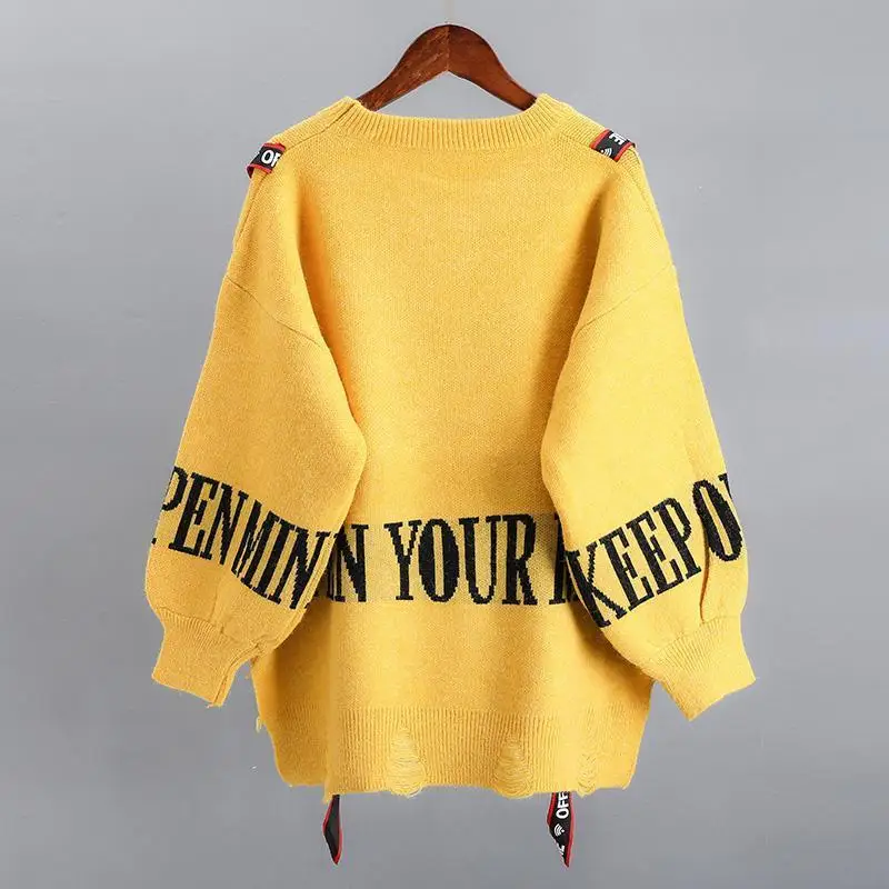 Autumn Winter Street Style Letter Spliced Jumpers Ladies Loose Casual All-match Knitted Pulllover Top Women Harajuku Y2K Sweater