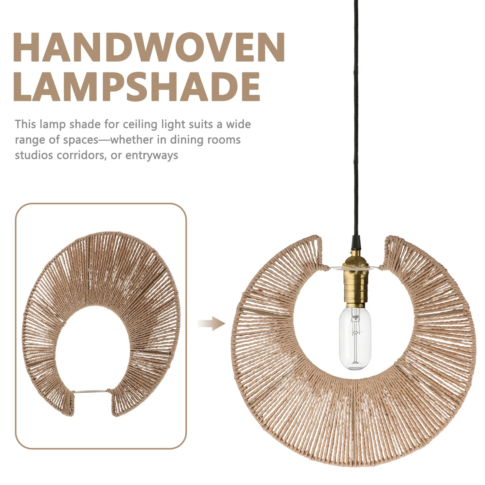 Handwoven Paper Rope Pendant Lamp Shade Rustic Boho Woven Light Fixture Cover for Ceiling Lights Chandelier Replacement Shades