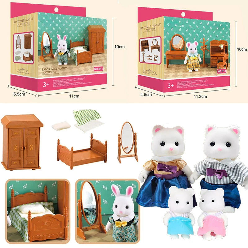 Dollhouse Furniture Set Bedroom Toy Simulation Forest Rabbit Family Doll House Miniature Accessory Educational Pretend Play Toys