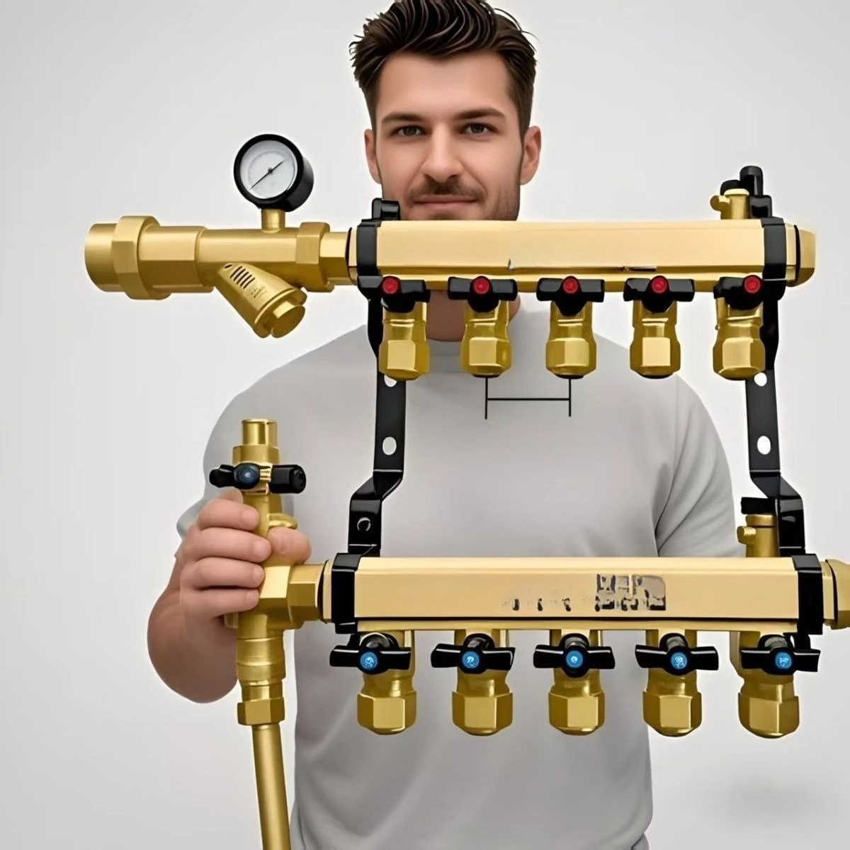 

Flow floor heating water separator geothermal all copper household brass full set of thickened valve