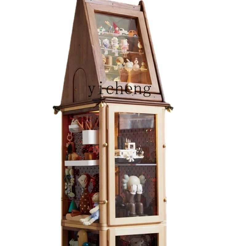 Rotating Hand Cabinet Solid Wood Music Blind Box Corner Shelf High Storage Display Cabinet Bookcase