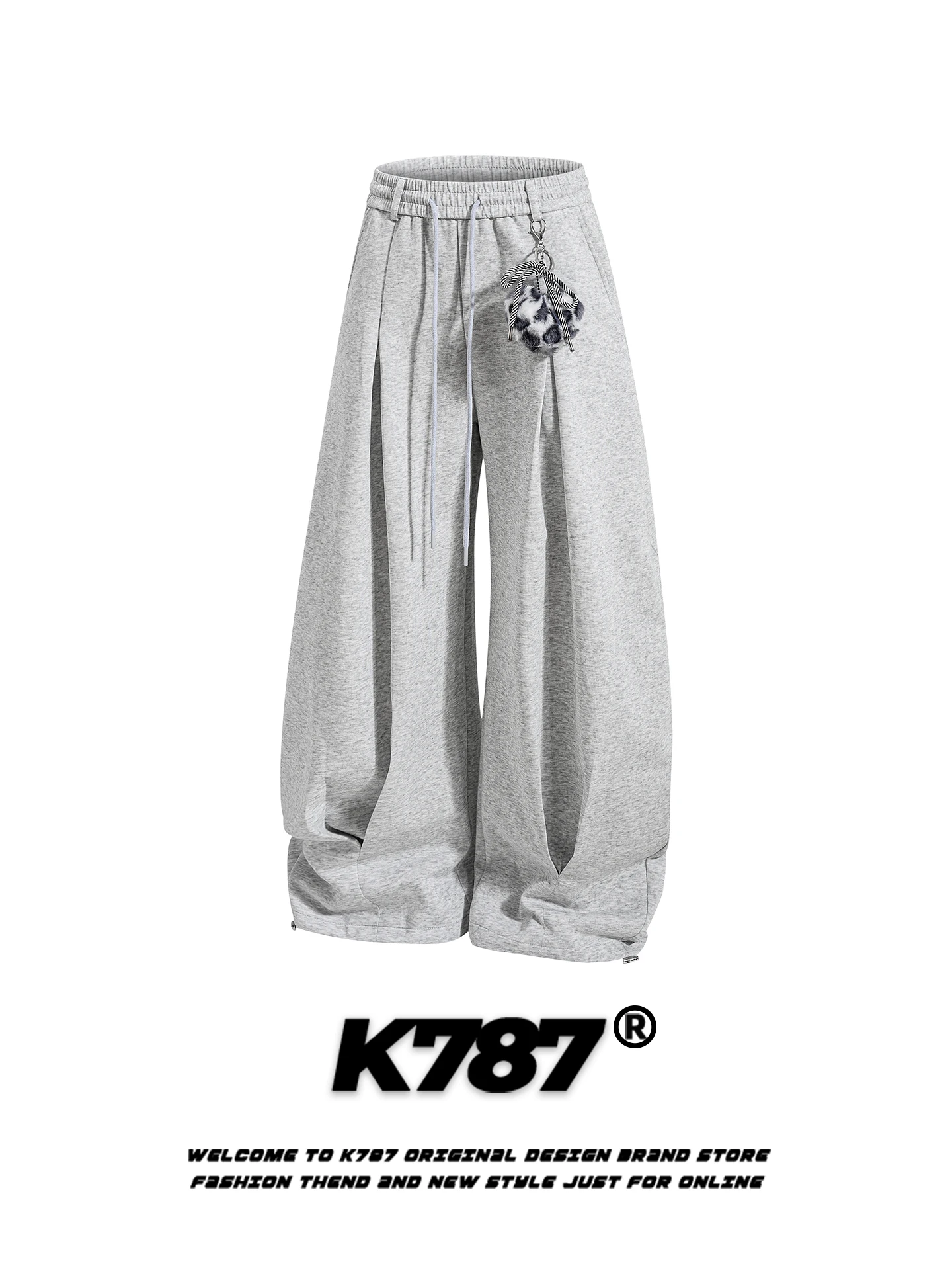 

K787 American Retro Heart Doll Patchwork Casual Pants High Waist Wide Leg Knife Sweatpants for Men And Women