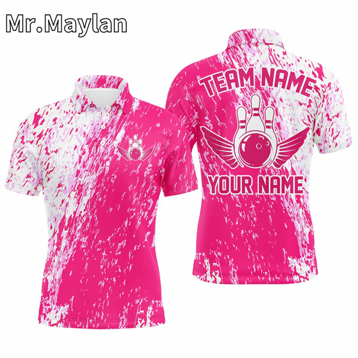 3D Custom Pink & Black Bowling Polo Shirts For Women and Men Bowling Team Shirts Bowling Strike Streetwear Unisex Tee Tops 5XL image 4