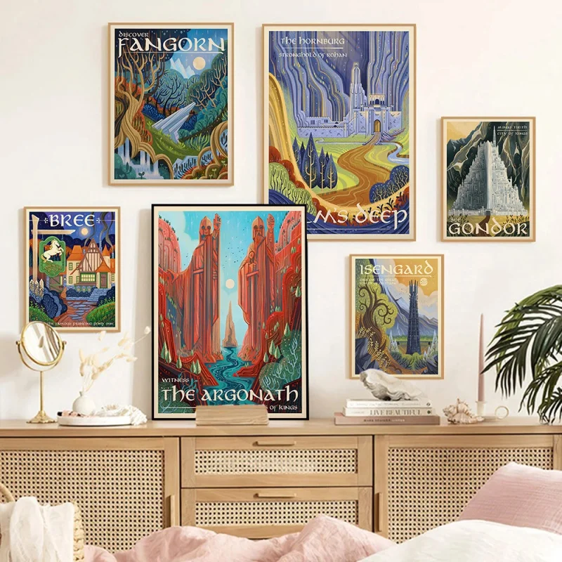 Affiche murale d'art avec anneau, toile abstraite de voyage rétro, Film Vintage, château Mordor, peinture magique du seigneur, chambre d'enfant, décoration de maison, Pict
