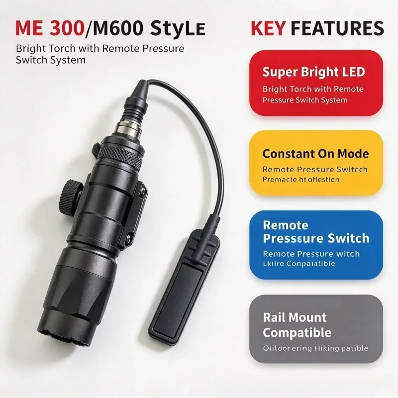 2026 New M300 M600 Style LED Flashlight Super Bright Constant On Remote Switch Rail Mount Outdoor Camping Gear