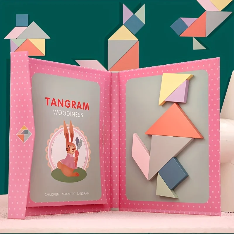 Tangram Jigsaw Puzzle Board, creative mind development fun art handmade gifts, enhance creativity, logic and fine motor skills,