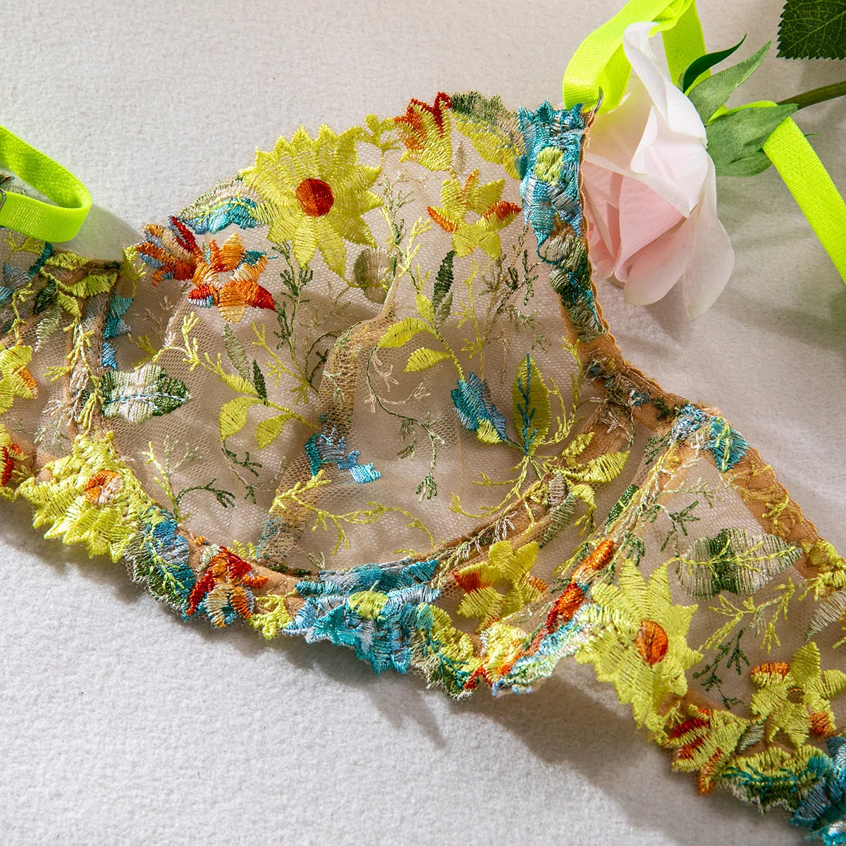 Bloemen exotische bh set dames kant bloem borduurwerk print lingerie set vrouwelijke micro bikini doorzichtig ondergoed