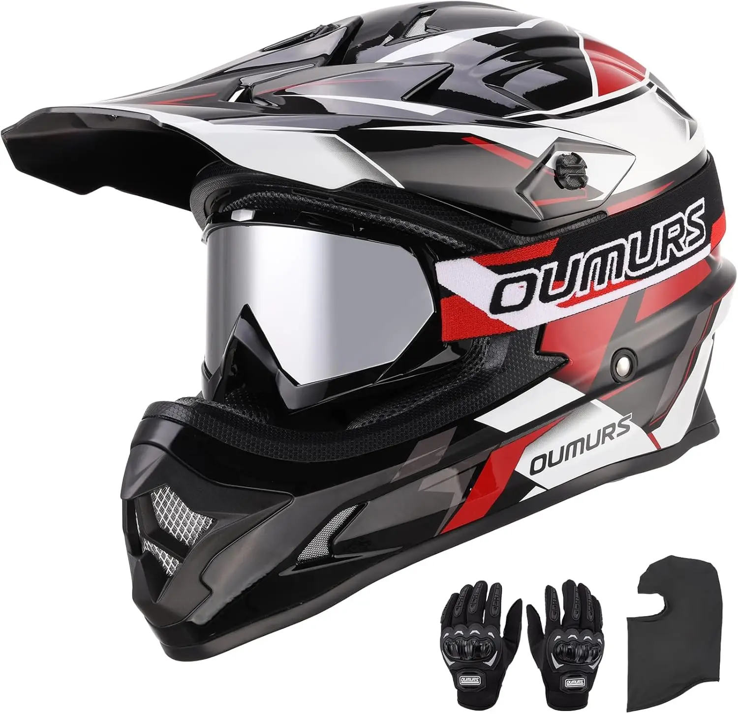 

DOT Adult ATV Dirt Bike Helmet with Goggles Gloves & Mask Adjustable Sun Visor Motorcycle Adults Helmet Off-Road Motocross Downh