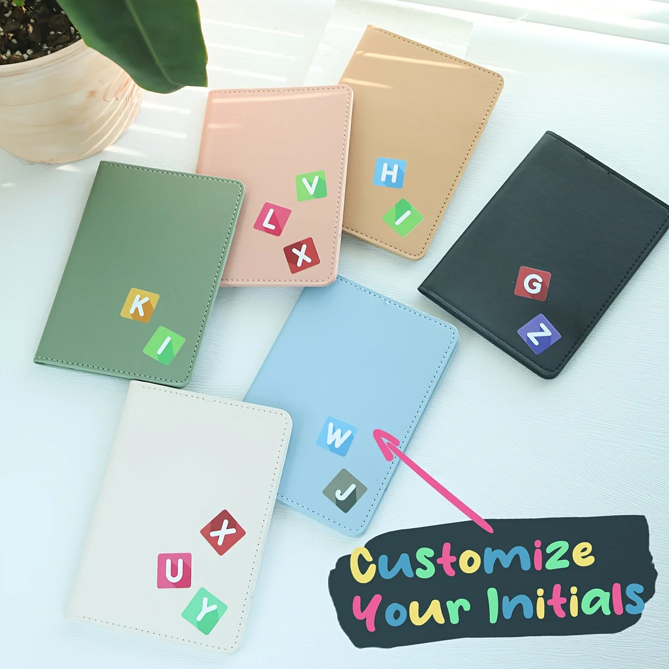 

Personalized Colorful Initial Passport Holder Slim Pu Leather Passport Case Custom Letter Travel Wallet Forwomen Men Travel Gift