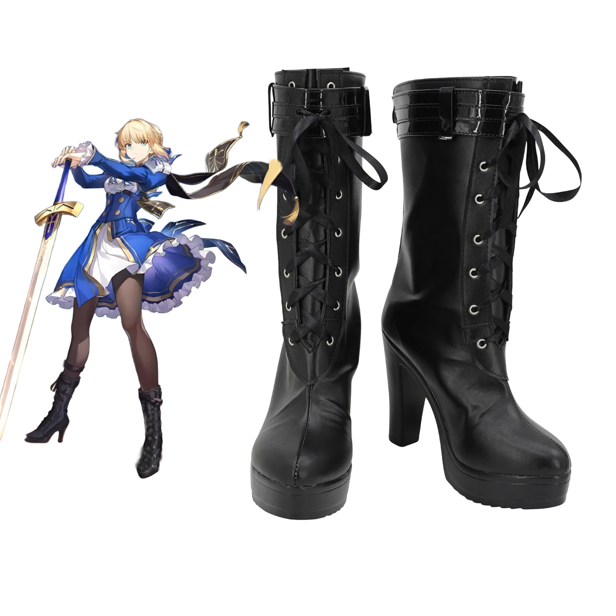 

Honkai Star Rail x Fate Saber Artoria Обувь для косплея Черные ботинки на заказ Любой размер