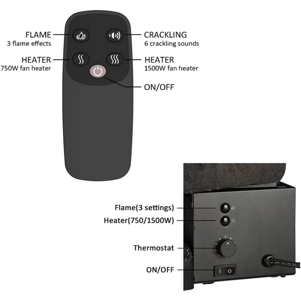 LegendFlame Juego de troncos para chimenea eléctrica independiente de 25 pulgadas de ancho (EF484), inserto para chimenea, calentador de 750 W/1500 W, sonido craquelado