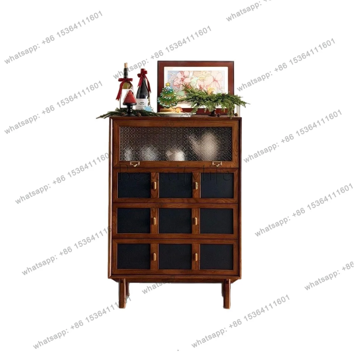 

French retro style solid wood chest small apartment living room sofa, medieval style storage locker