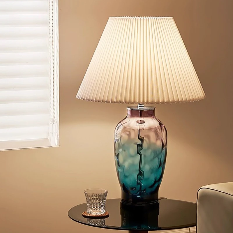 American Style Glass Floor Lamp Fabric Lampshade Design LED Lamps for Living Room Decoration Bedroom Study Lighting Fixtures